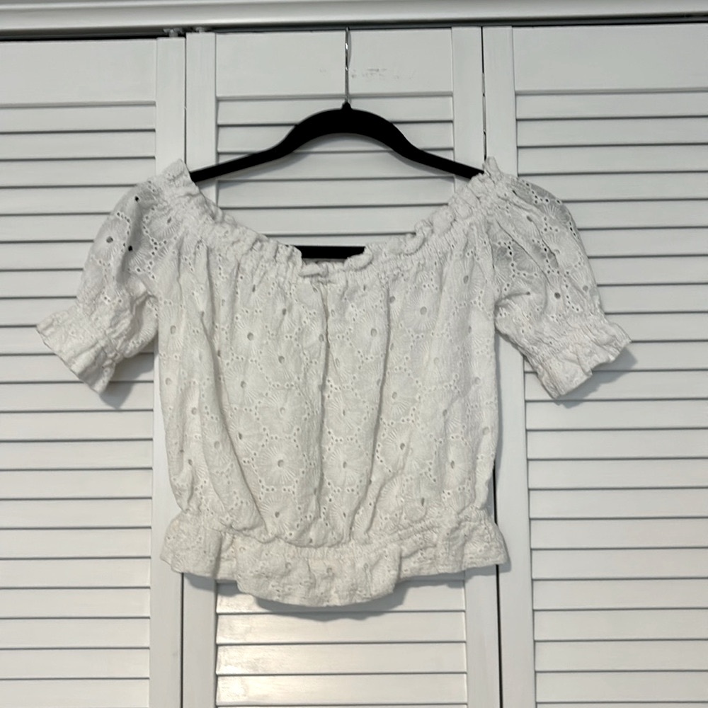 White Eyelet Ruffled Crop Top